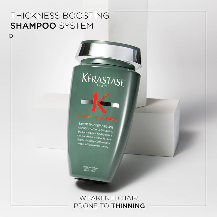 KÉRASTASE Men's Genesis Homme Bain De Masse Shampoo, Thickening & Strengthening Shampoo, Cleanses Hair & Scalp for Weakened Hair| 8.5 Fl Oz