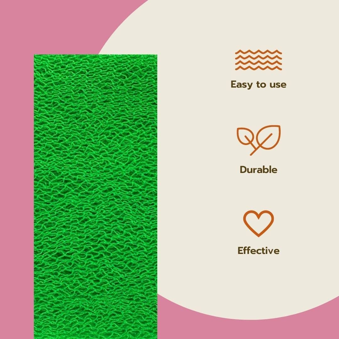 African Exfoliating Net, Sponge, Bath, Body Wash, Back Scrubber, Shower, Long, Stretchable (Green)
