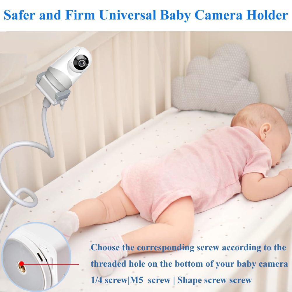 Baby Camera Monitor Mount Flexible Holder Stand Compatible with Momcozy,HelloBaby HB6550/HB65/HB66/HB6560/iFamily,Blemil,GoodBaby,OKAIDI,ANMEATE, Infant Optics Cameras and with 1/4 Baby Cameras Stand