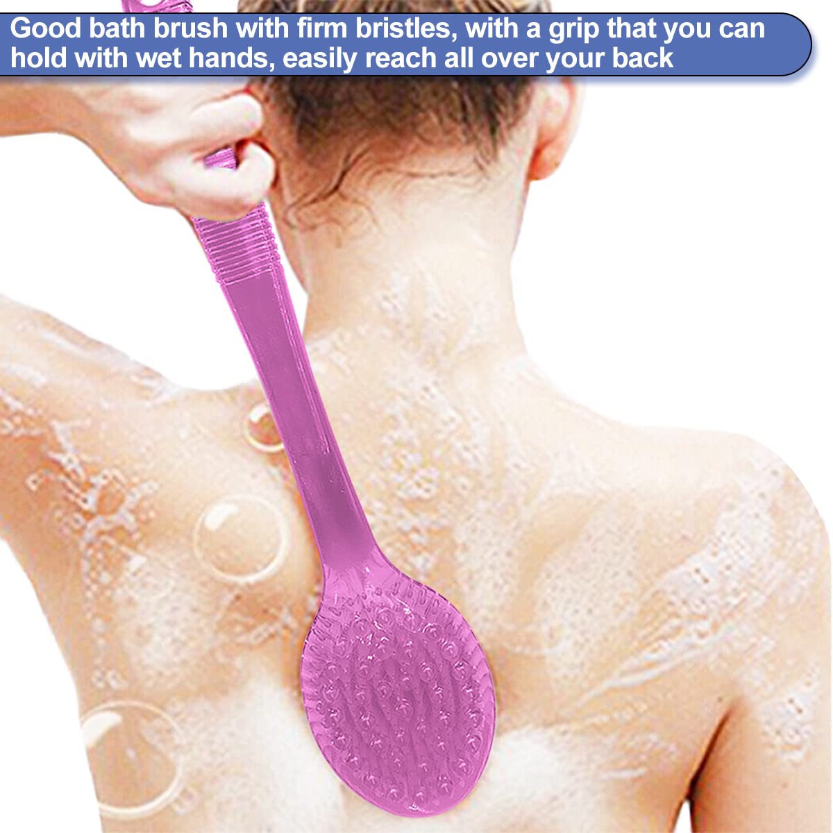 AMERWASH PLUS Bath Body Brush for Shower, 14 inches Long Handle, 2 Packs Bath Scrubber Skin Exfoliation Bath Shower Body Brushing