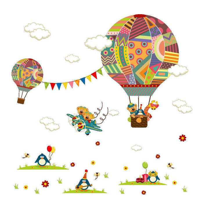 Amaonm Creative Cartoon 3D Hot air Balloon Aircraft Animals and Clouds Wall Decals Stickers - Peel and Stick Removable DIY Vinyl 3D Wall Art Decor for Nursery Room Kids Bedroom Living Room Classroom