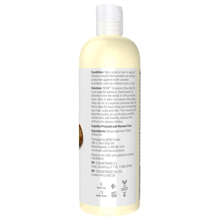 NOW Foods Solutions, Shea Nut Oil, Multi-Purpose Intense Moisturizing Oil for Skin, Scalp and Hair, 16-Ounce