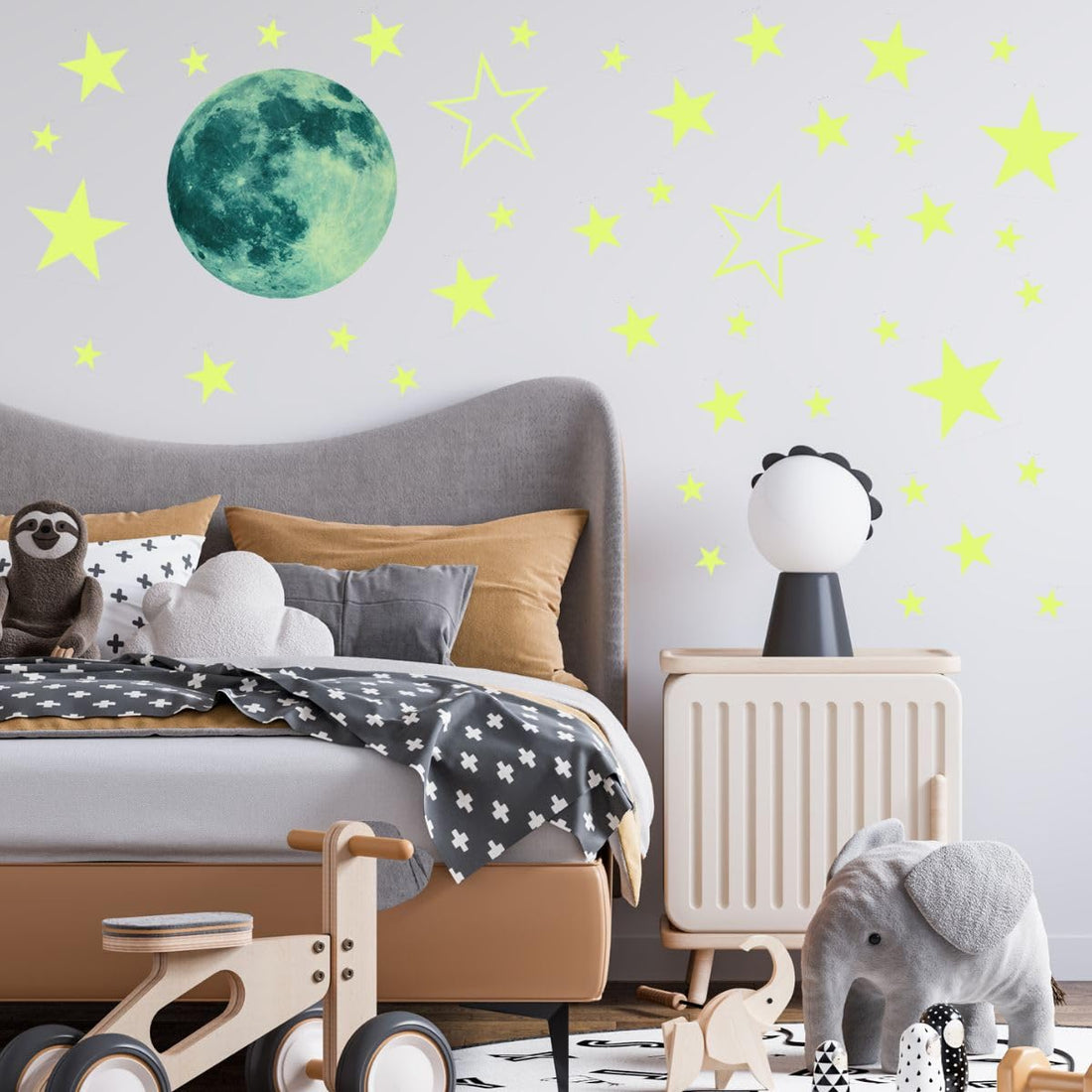 Glow Stars and Full Moon Wall Stickers for Starry Sky,Glowing Star Beautiful Wall Decals for Any Room,Beautiful Wall Decals for Kids Gift,Glow in The Dark Stars Light Your Ceiling