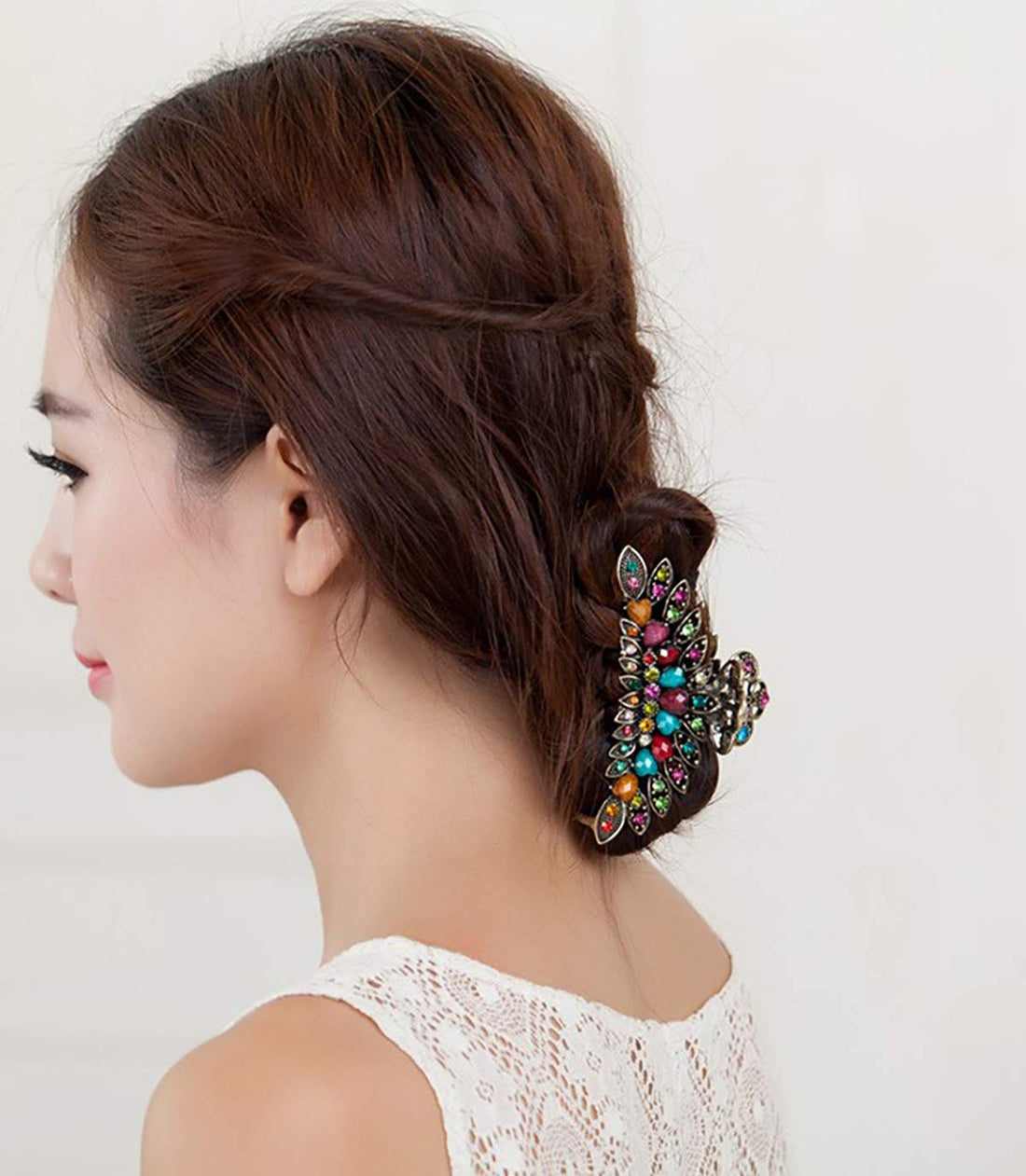 Women Lady Retro Flowers Hair Claw Clip Vintage Alloy Rhinestone Non-Slip Hair Jaw Clips Hairpin Large Hair Updo Grip Bath Accessories for Thick Hair Fancy Hair Clamp (Colourful)