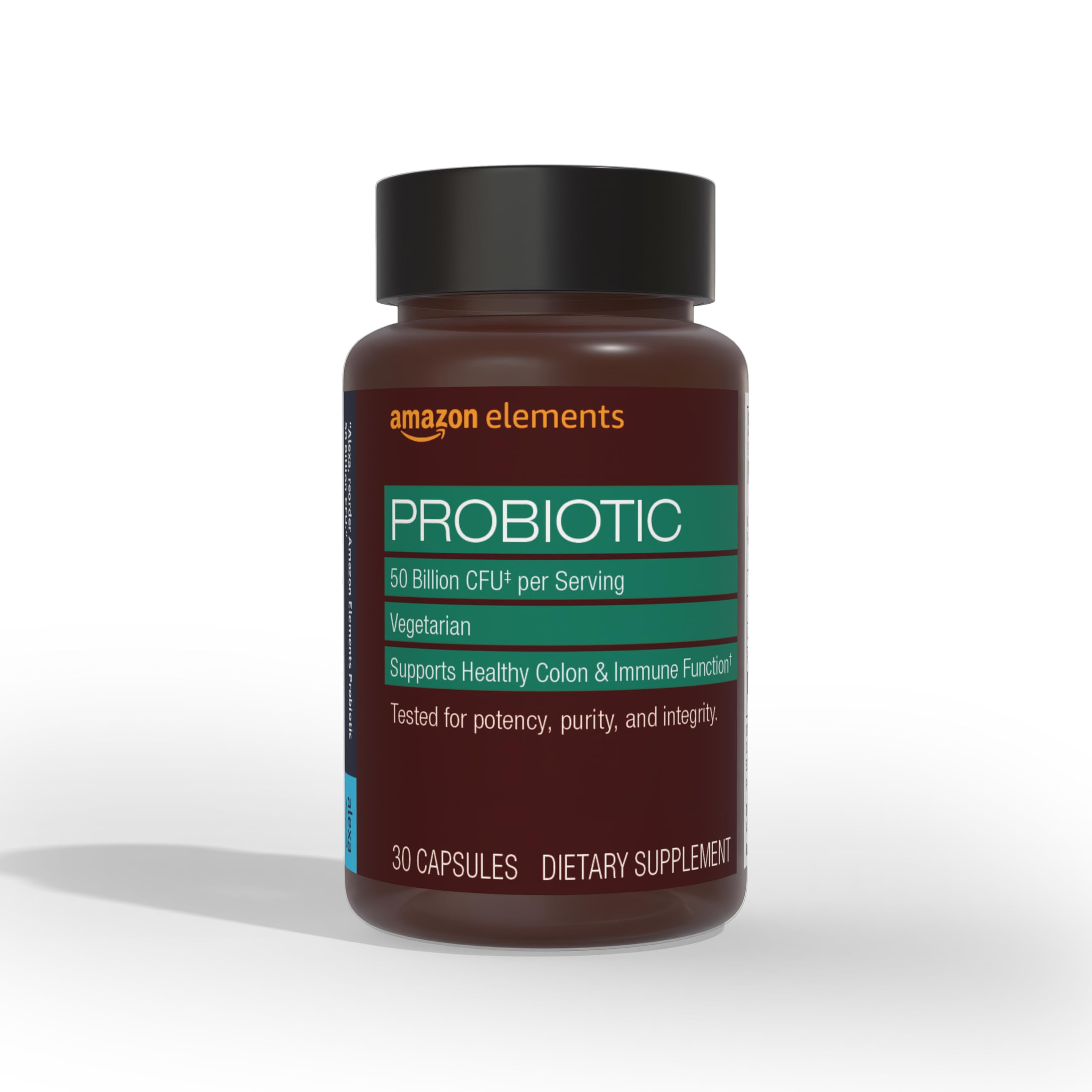 Amazon Elements One Daily Adult Probiotic Blend, Supports Healthy Colon and Immune Function, 50 Billion CFU (2 Strains), 30 Capsules, 1 Month Supply (Packaging May Vary)