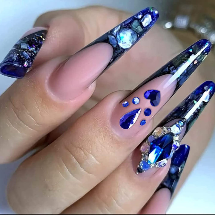 WOKOTO 2 Box Flat Back Blue Rhinestones For Nails Multi Shapes Big Nail Crystals Diamonds For Nails Nail Rhinestones 3d Nail Charms Stones For Nails Nail Art Rhinestones Sapphire Nail Gems Nail Art