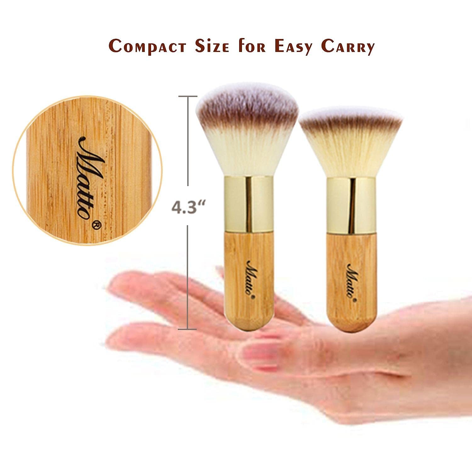 Matto Bamboo Makeup Brush Set Face Kabuki 2 Pieces - Foundation And Powder Makeup Brushes For Mineral Bb Cream