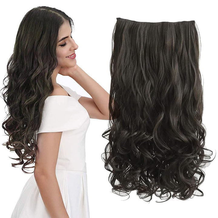 REECHO® 20 1-Pack 3/4 Full Head Curly Wave Clips in on Synthetic Hair Extensions Hairpieces for Women 5 Clips 4.6 Oz per Piece - Black brown