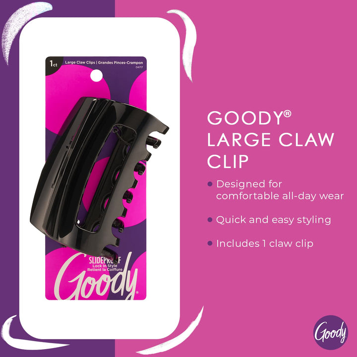 Goody Large Slideproof Claw Clip, 1 Count - Perfect for All Hair Types - Great for Easily Pulling Up Your Hair - Pain-Free Hair Accessories for Women, Men, Boys, and Girls