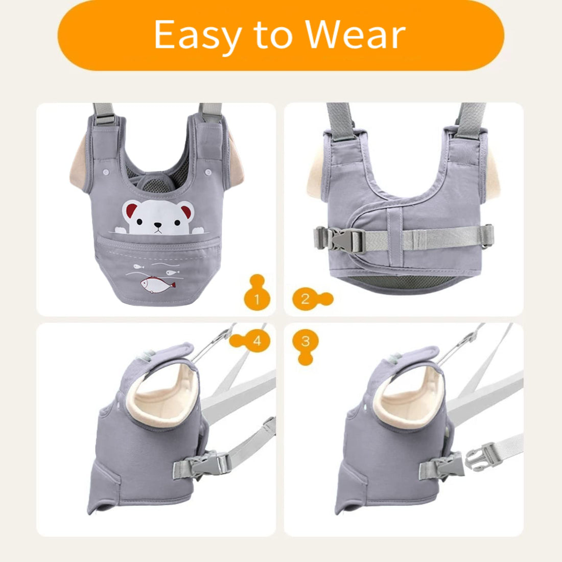 Huifen Baby Walking Harness, Handheld Kids Walker Helper with Detachable Crotch Adjustable Walker Harness Assistant Belt Baby Learning Walk Toddler Infant Walker 9-24 Months (Grey)
