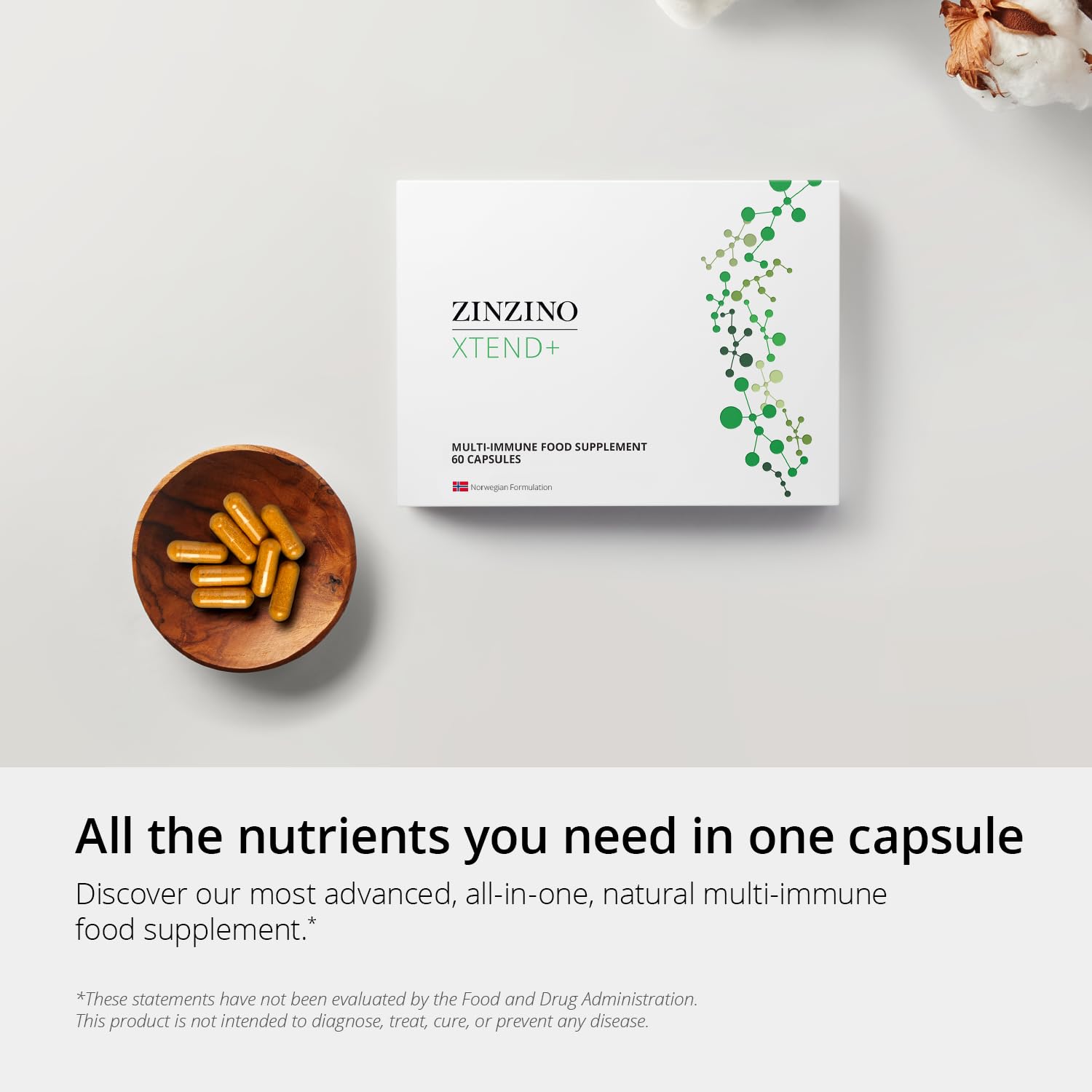 Zinzino Xtend + - Multi Immune Supplement - Essential Vitamins, Minerals & Vitamin C for Immune Support, Energy & Focus - 60 Capsules