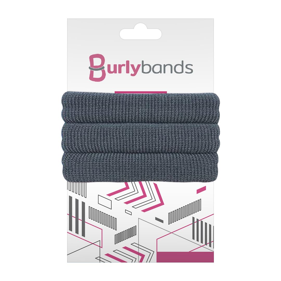 Burlybands - The Ultimate Hair Ties for Thick Heavy or Curly Hair. No Slipping Damage Breaking or Stretching Out. Seamless Ponytail Holders Scrunchies Sports Hair Ties for Thick Hair (Dk Gray 3 Pcs)