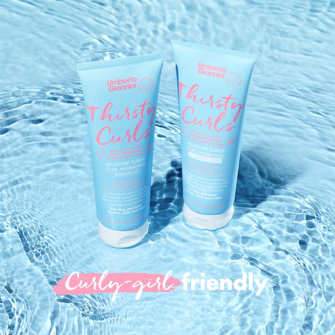Umberto Giannini Thirsty Curls Curl Hydrating Shampoo 8.4 fl Oz - for Dry & Dehydrated 2a-4c Curly, Wavy & Coily Hair - Vegan & Cruelty Free - Silicone, Sulfate & Paraben Free