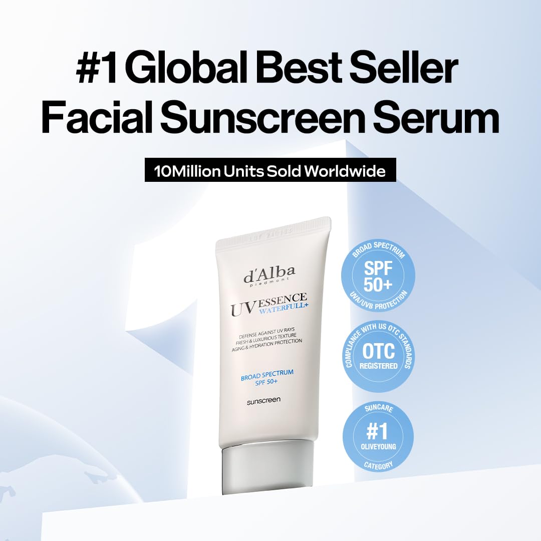 d'alba Piedmont Italian White Truffle Waterfull Essence Sunscreen, Vegan Skincare, Lightweight Sunscreen with BROAD SPECTRUM SPF 50+, Glowy, Safe for all Skin Types, Korean Skin Care (1.69 fl. oz)