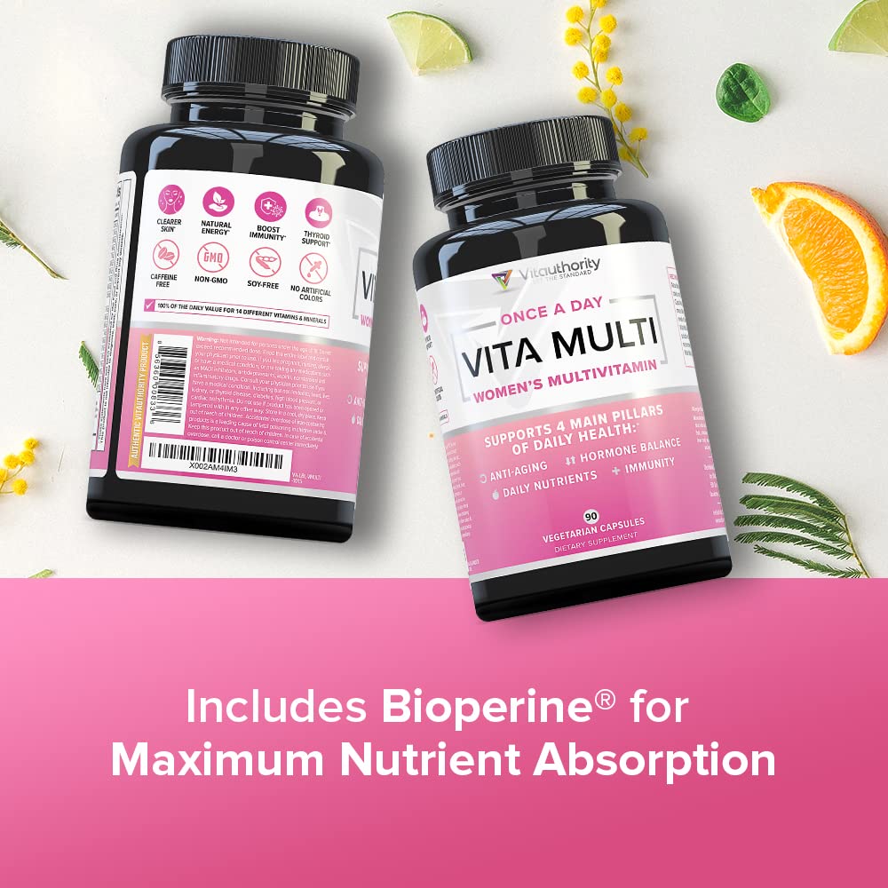 VITA Multi Multivitamin for Women: Women’s Daily Multi-Vitamin Supplement with DIM, Iodine, Ashwagandha | Supports Youthful Complexion, Healthy Cortisol and Estrogen Balance - 30 Day Supply