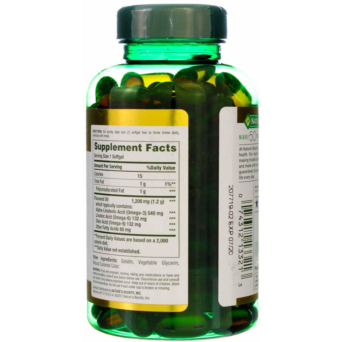 Nature's Bounty Flaxseed Oil 1200 mg, Rapid Release Softgels, Natural, White, 125 Count, Pack of 2