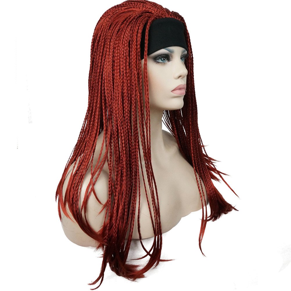 #137: Aimole Long Braiding Crochet Hair Fully Hand Tied Twist Braided With Headband Half Wig(137-Red)