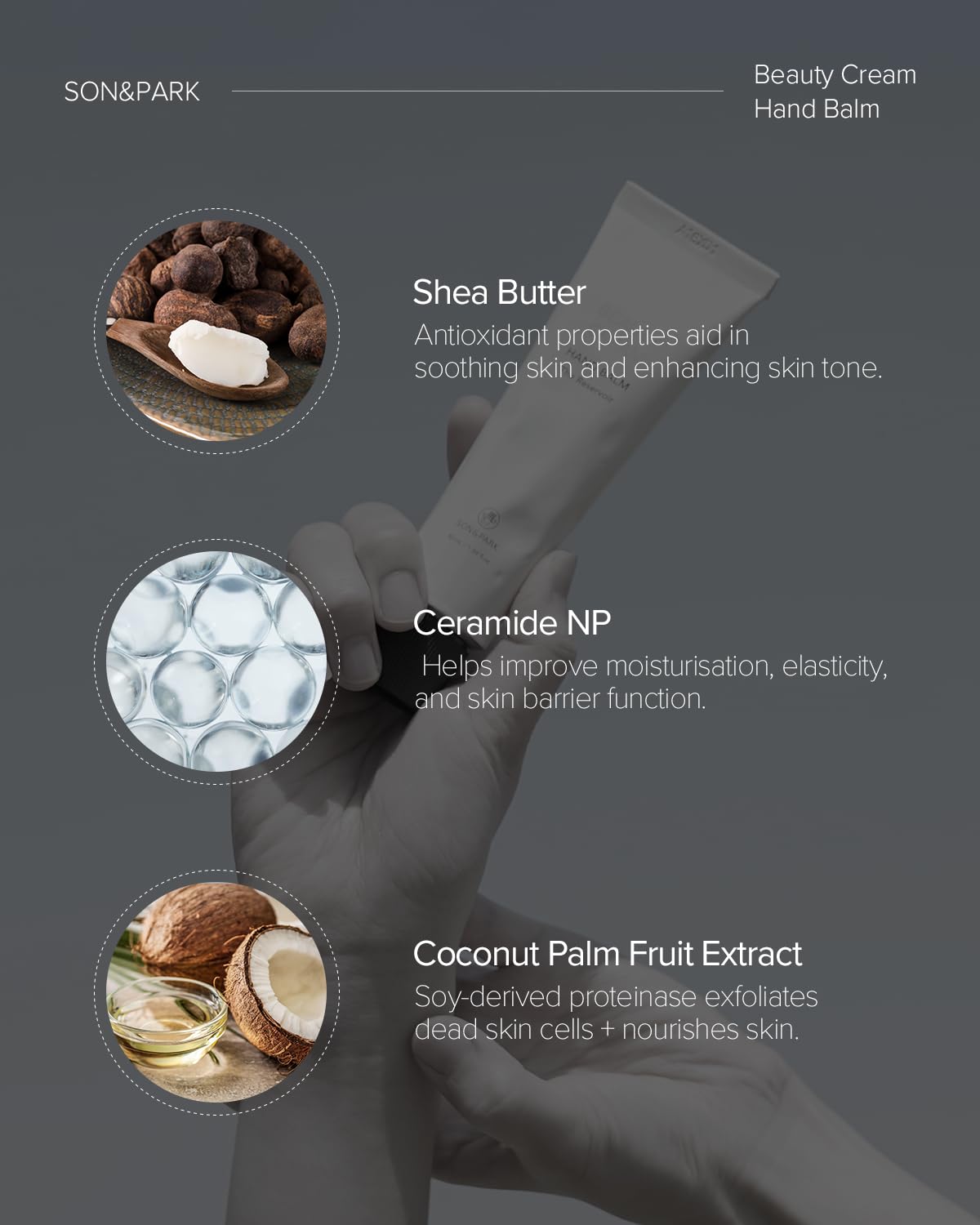 SON&PARK Beauty Water Vegan Hand Balm Cream THE RESERVOIR, Instant Relief Moisturizing Hand Lotion, Shea Butter, Fast Absorbing, Fragrance Hand Balm, On-the-Go Hydration & Protection (50mL, 1.69fl.oz)