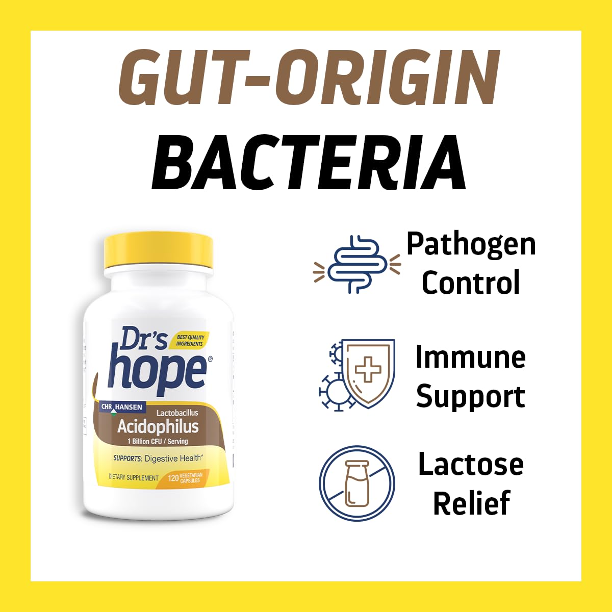 Dr’s Hope Lactobacillus Acidophilus 1B CFU, Probiotics for Digestive Health - Supports Digestive Health, Immune Function, and Overall Gut Health - 120 Veggie Capsules, Made in The USA