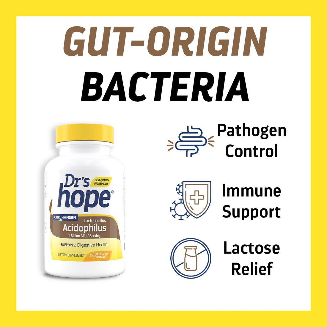 Dr’s Hope Lactobacillus Acidophilus 1B CFU, Probiotics for Digestive Health - Supports Digestive Health, Immune Function, and Overall Gut Health - 120 Veggie Capsules, Made in The USA