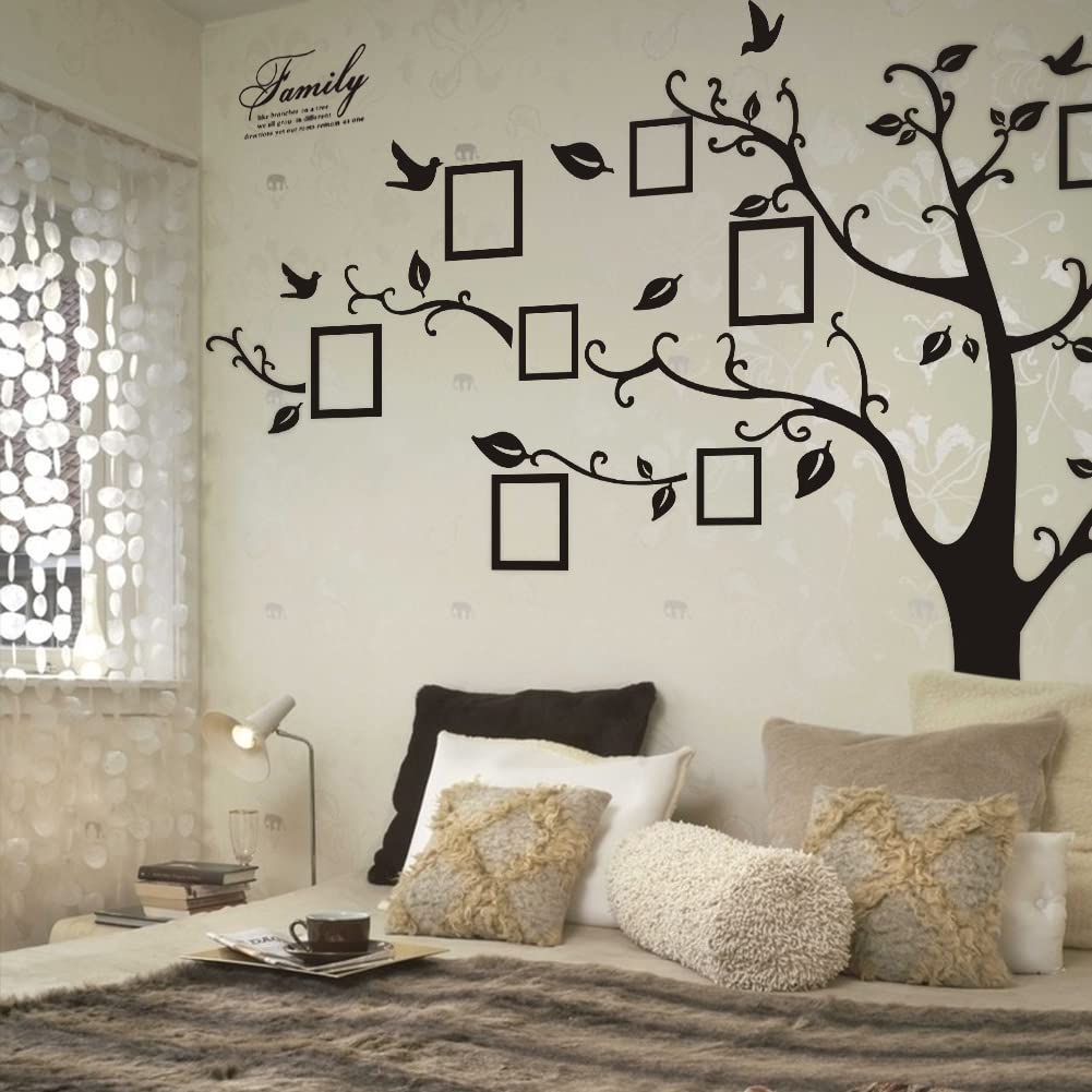 Large Family Tree Wall Decal, DIY Black Photo Frame Tree Wall Decor Sticker Mural Decal Art Décor for Living Room Home Decor (Black Tree)