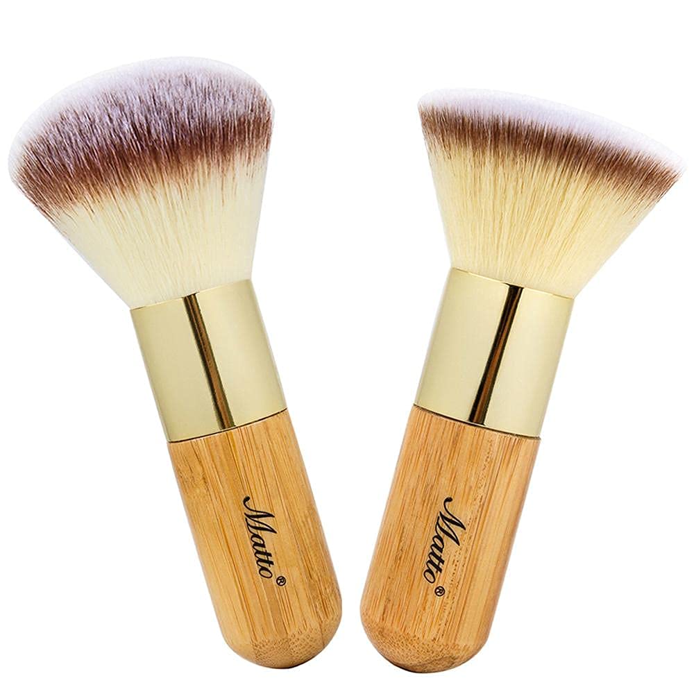 Matto Bamboo Makeup Brush Set Face Kabuki 2 Pieces - Foundation And Powder Makeup Brushes For Mineral Bb Cream