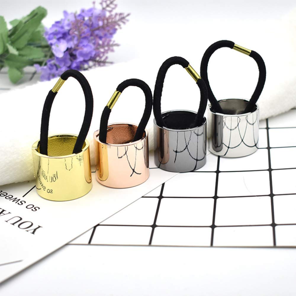 Healthcom Circle Cuff Metal Hair Ties Hair Band Hair Rope Accessories Metal Elastic Hair Clips Ponytail Hair Cuff Headwear Hair Band Hair Holder for Women Girl (4 PCS)