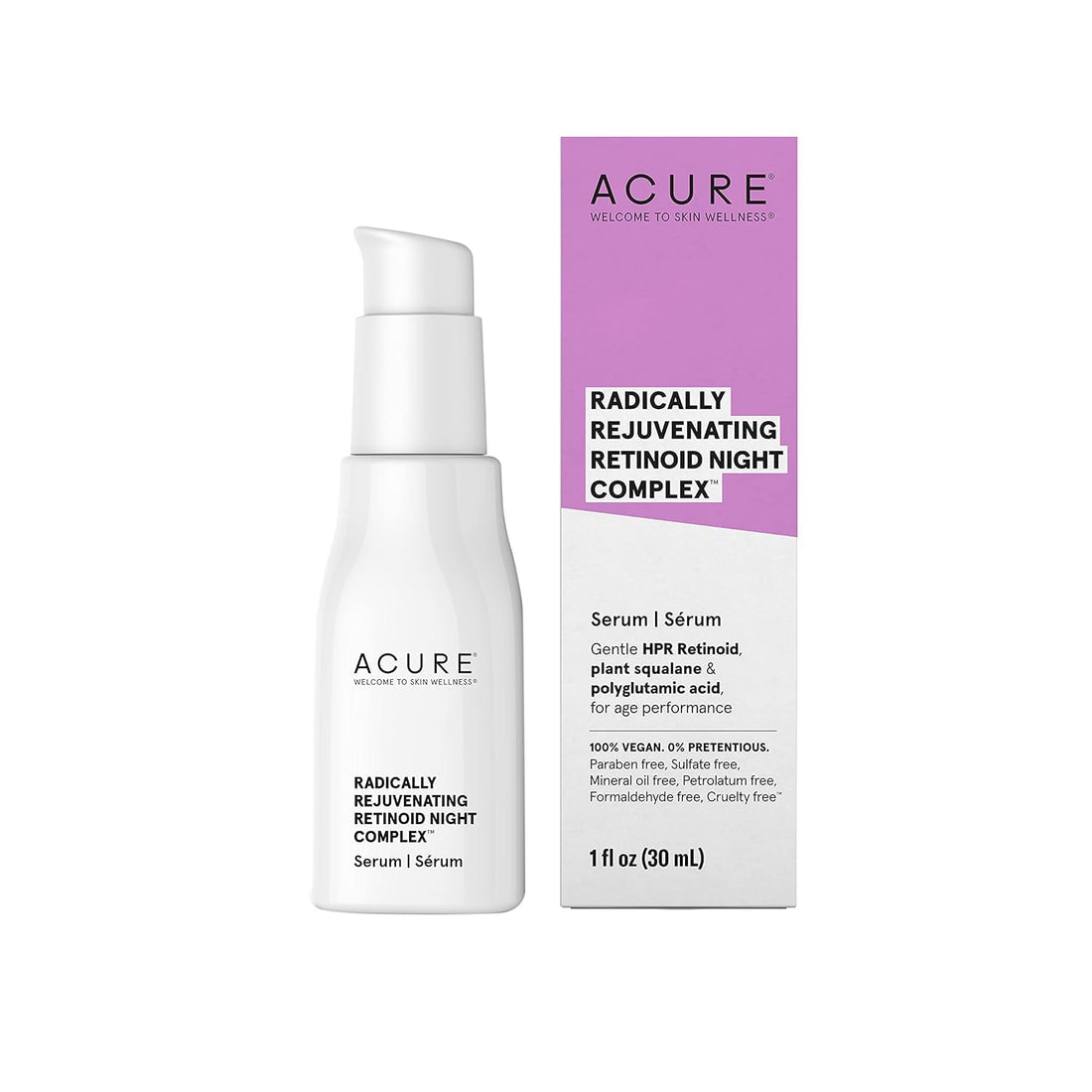 Acure Radically Rejuvenating Retinoid Overnight Complex, 100% Vegan for Age Performance with Polyglutamic Acid & Plant Squalane, Smoothes Complexion & Fights Wrinkles