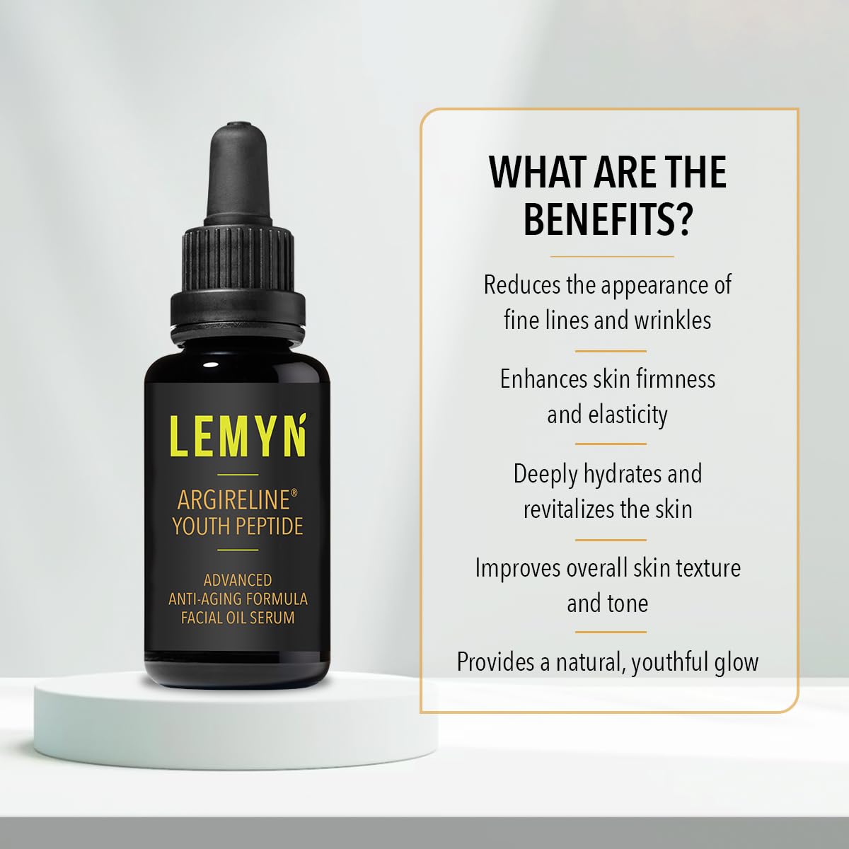 Lemyn Organics Argireline Youth Peptide Face Oil Serum | Anti-Aging, Hydrating, and Firming | Freshly Made Skincare | 30ml