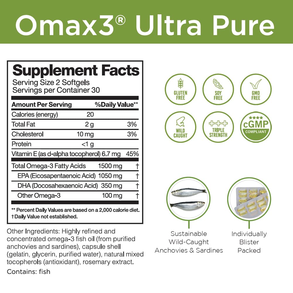 Omax3 4 Boxes Ultra-Pure Omega-3 Fish Oil Pills | High Concentration EPA DHA,1500 MG, Gluten Free, Non-GMO, Made in USA, 240 Softgels Blister Packs (4 Boxes)