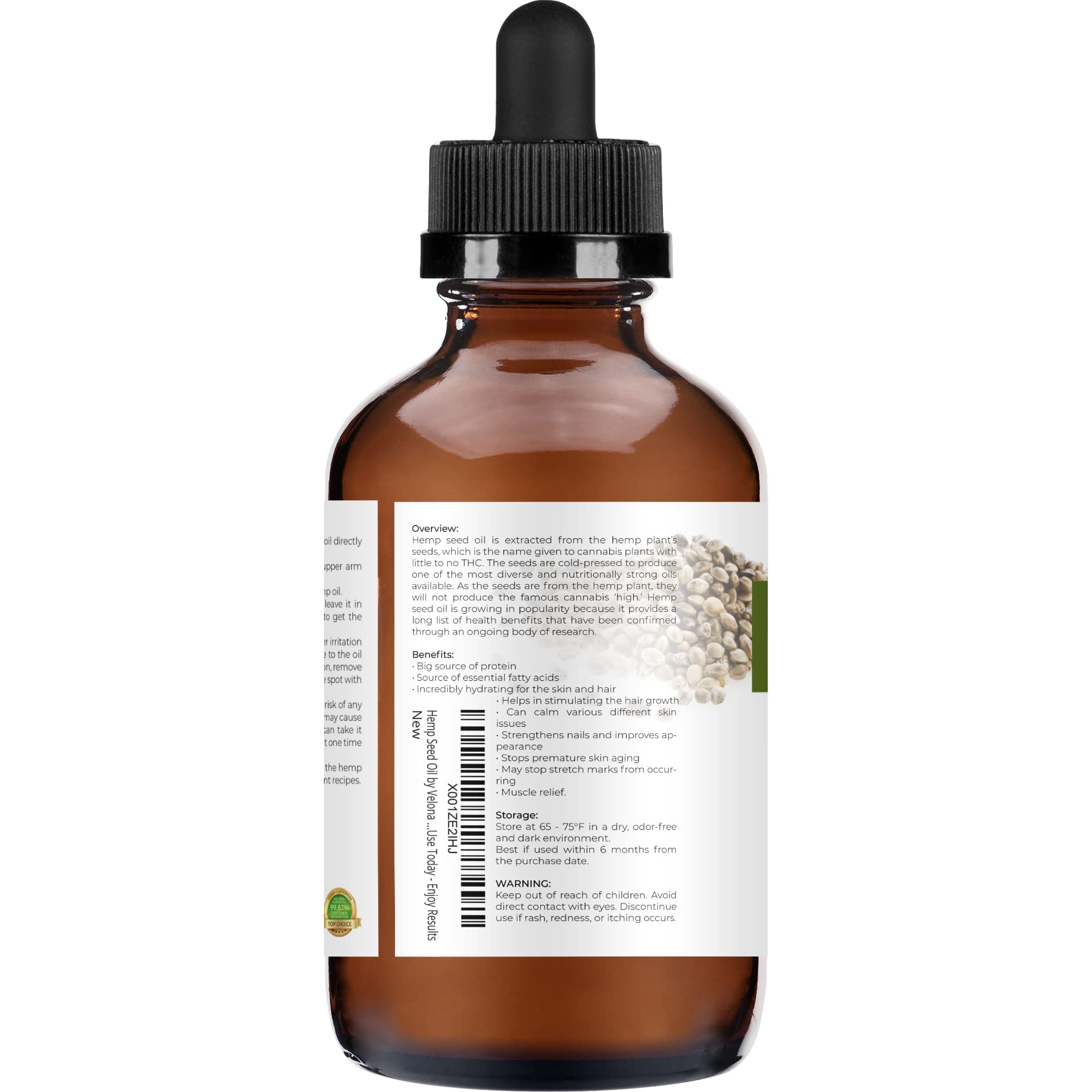 velona Hemp Seed Oil USDA Certified Organic - 4 fl oz | 100% Pure and Natural Carrier Oil | Unrefined, Cold Pressed | Hair, Body, Face & Skin Care | Use Today - Enjoy Results…