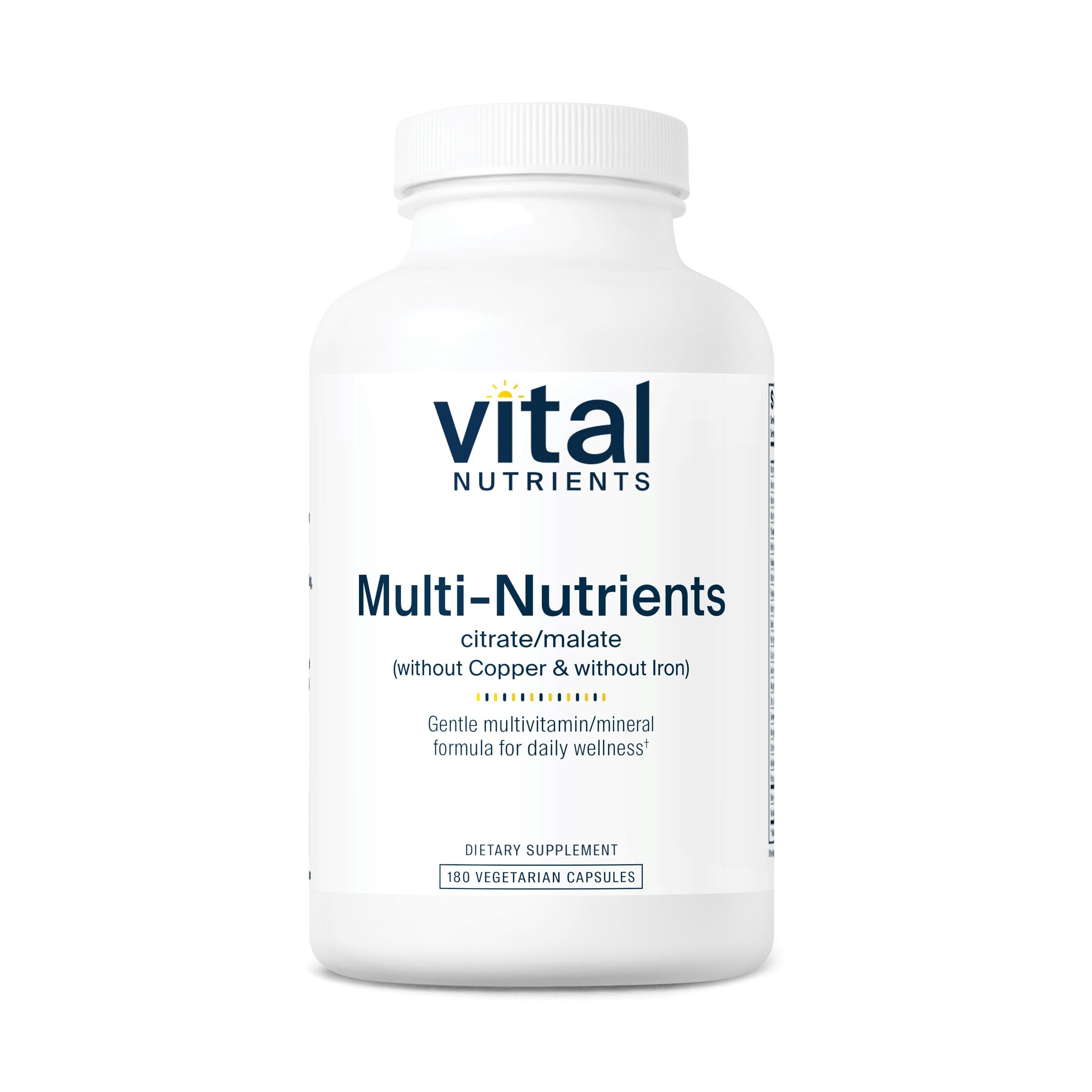 Vital Nutrients Multi-Nutrients 3|Vegetarian Multivitamin|Citrate/Malate Formula|Without Copper or Iron| Multi Vitamin, Mineral, & Antioxidant Supplement| Gluten, Dairy, Soy Free|Non-GMO|180 Capsules