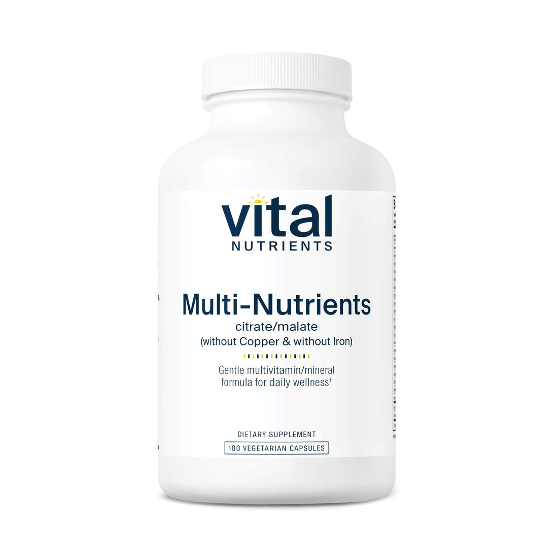 Vital Nutrients Multi-Nutrients 3|Vegetarian Multivitamin|Citrate/Malate Formula|Without Copper or Iron| Multi Vitamin, Mineral, & Antioxidant Supplement| Gluten, Dairy, Soy Free|Non-GMO|180 Capsules
