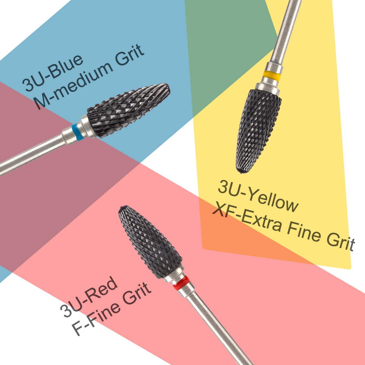 (3U-Red) Ceramic Nail Drill Bits 3/32''(2.35mm) Electric Nail Filing Bit Heads for Manicure Pedicure Cuticle Remove Acrylic Nails Gel Nail Polish …