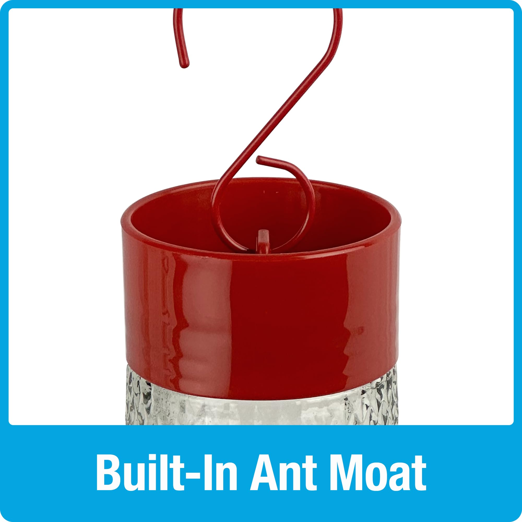 Nature's Way Hanging Glass Hummingbird Feeder for Outdoor Décor, 13 Ounce Capacity Nectar Feeder, Ant Moat, 4 Easy to Clean Flexible Ports, Red