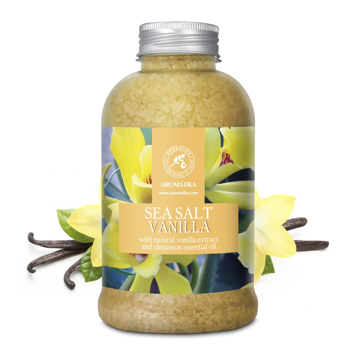 Sea Salt Vanilla 21.16 Oz - w/Vanilla & Cinnamon Essential Oils - Natural Bath Sea Salts - Best for Bath - Good Sleep - Relaxing - Body Care - Beauty