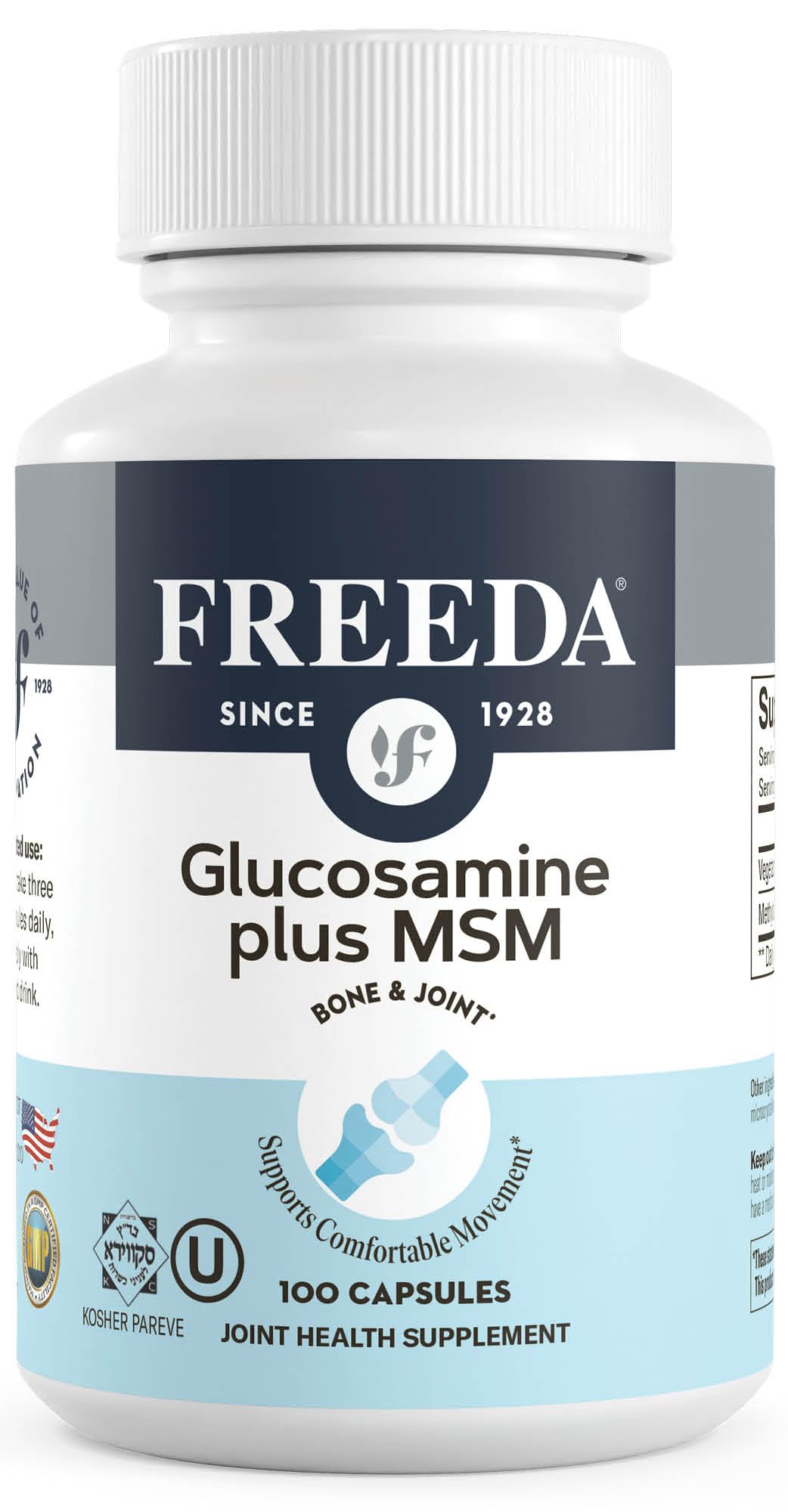 FREEDA Glucosamine MSM - Vegan Glucosamine with MSM Supplement - Bone & Joint Health Supplement - Vegetarian Glucosamine Without Shellfish - Bone & Joint Supplement for Mobility (100 Capsules)