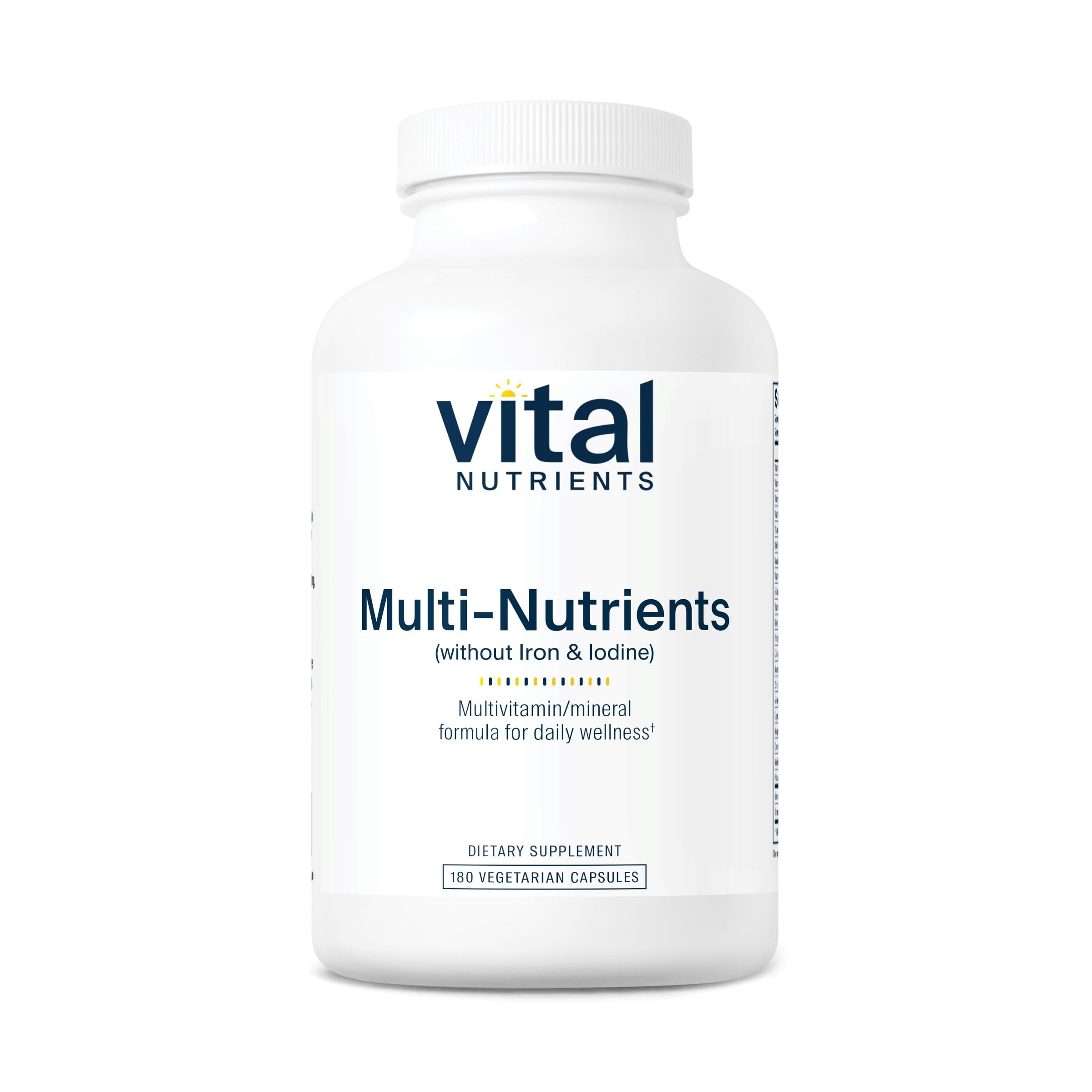 Vital Nutrients Multi-Nutrients with No Iron or Iodine | Comprehensive Vegetarian Daily Multivitamin and Mineral Formula with Potent Antioxidants* | Gluten, Dairy and Soy Free | 180 Capsules