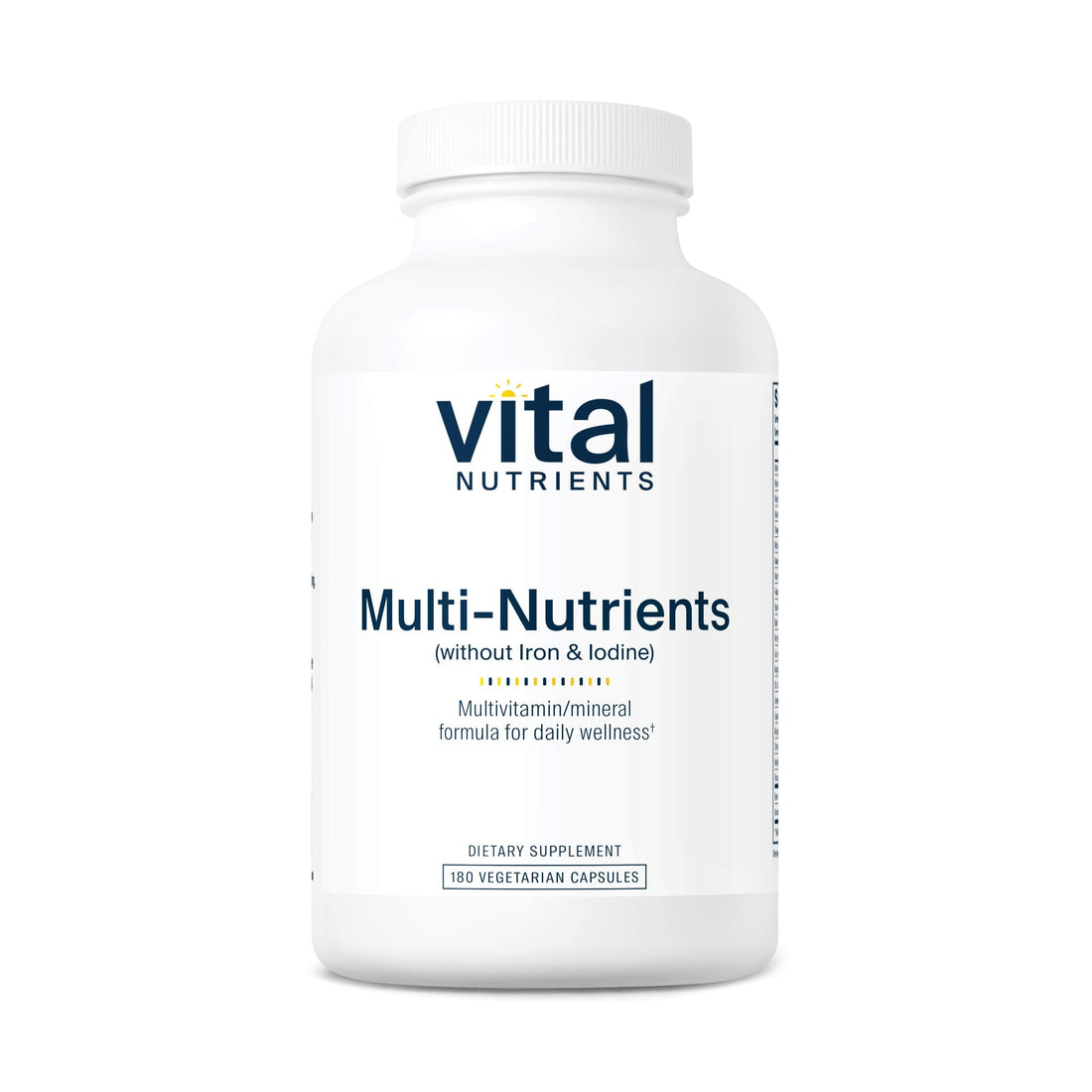 Vital Nutrients Multi-Nutrients with No Iron or Iodine | Comprehensive Vegetarian Daily Multivitamin and Mineral Formula with Potent Antioxidants* | Gluten, Dairy and Soy Free | 180 Capsules