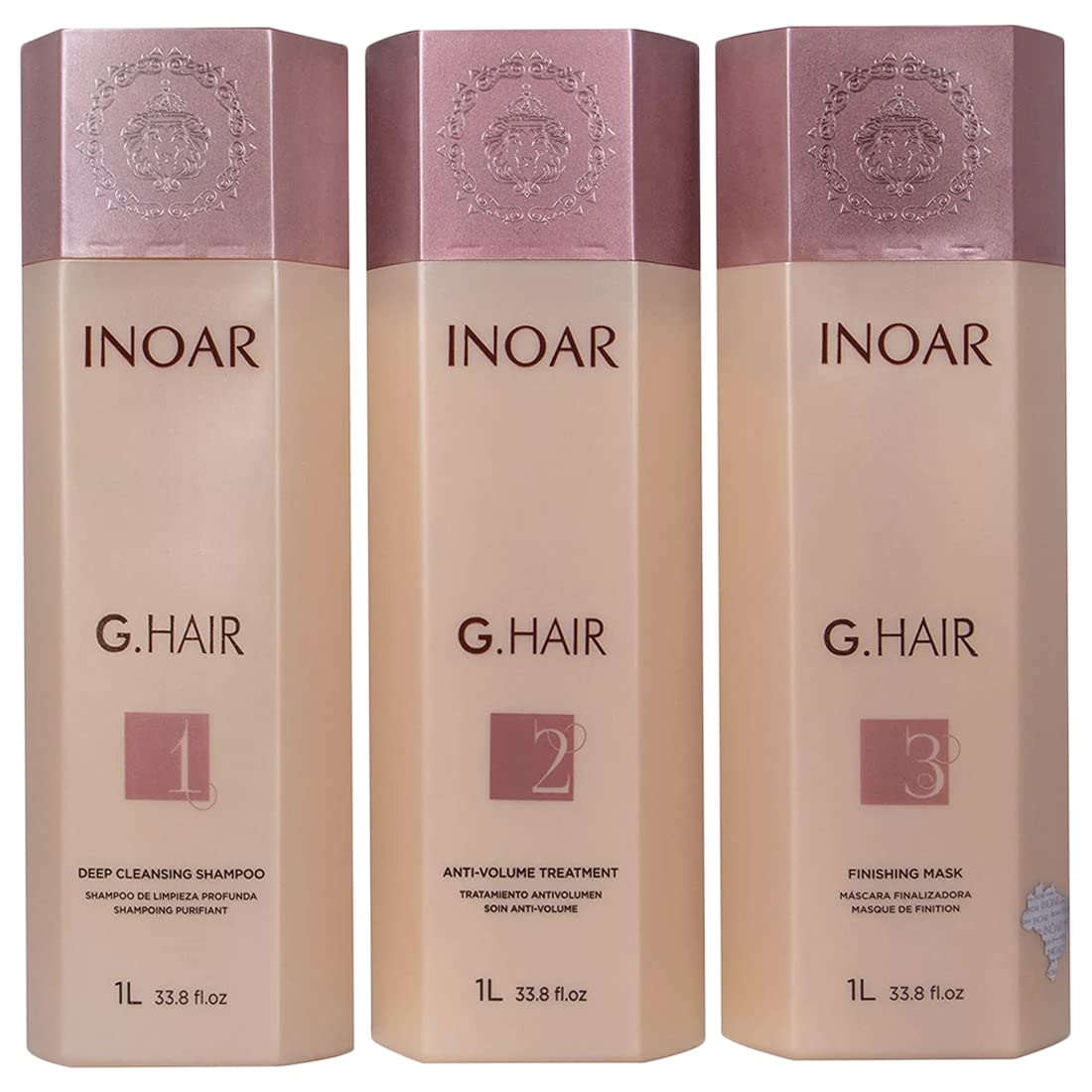 INOAR – G.Hair Keratin Smoothing System Kit, Deep Cleaning Shampoo, Anti Volume Treatment, Finishing Mask,Vegan Haircare for Men & Women (33.8 oz. Each)