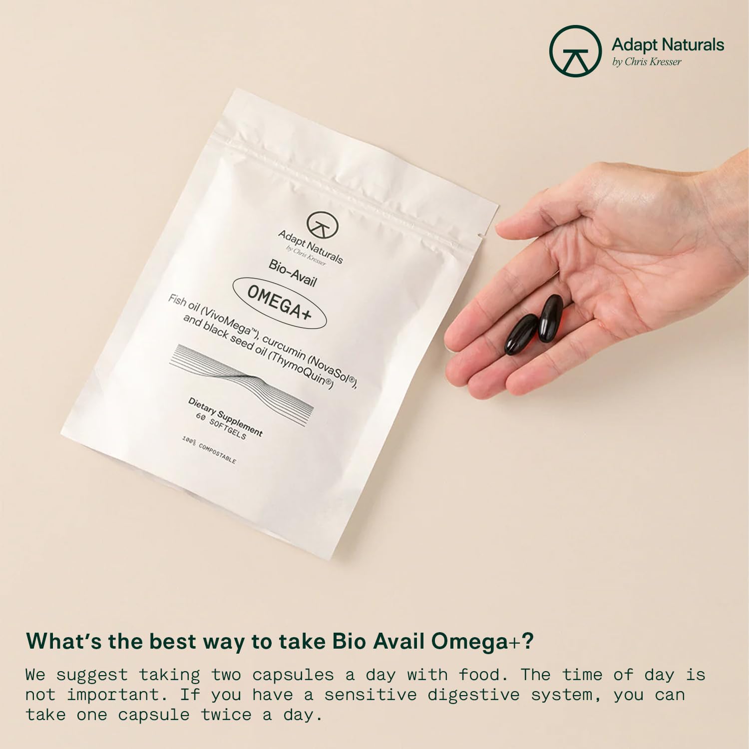 Adapt Naturals Omega 3 Fish Oil Supplement with Bioavailable Curcumin & Black Seed Oli, 1,500mg Fish Oil EPA DHA Omega 3 Fatty Acids to Support Joints, Muscles & Heart | Unflavored - 30 Days Supply