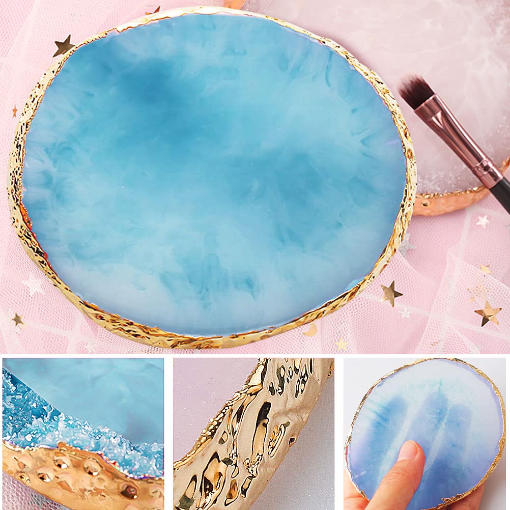 2 Pieces Resin Nail Art Palette, Nail Art Painting Gel Palette Gold Edge Nail Gel Color Makeup Display Board Nail Art Display Cosmetic Mixing Tools