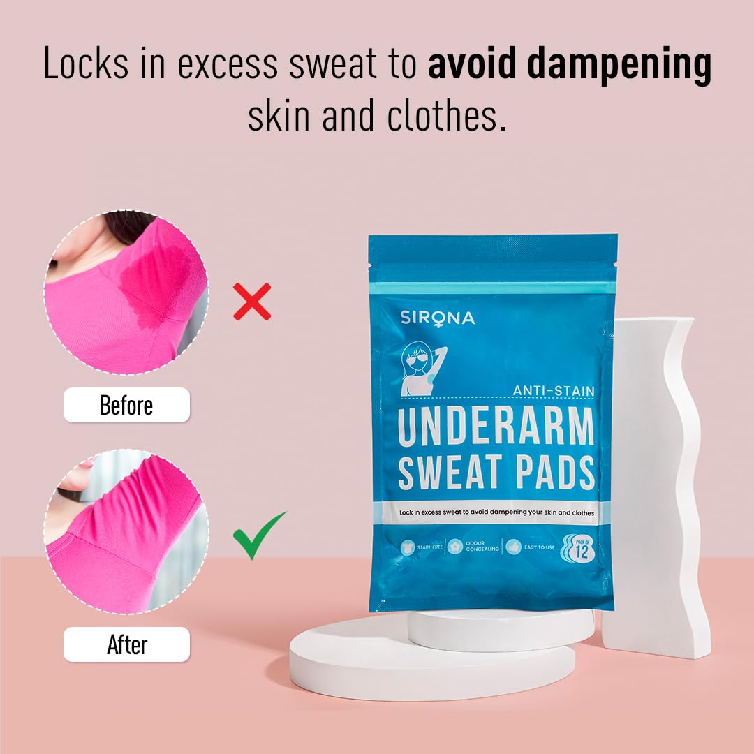 Sirona Disposable Underarm Sweat Pads for Men and Women, 12 Pads (Pack of 1) | Peel-off | Prevents Stains, Absorbs Sweat & Unpleasant Odour