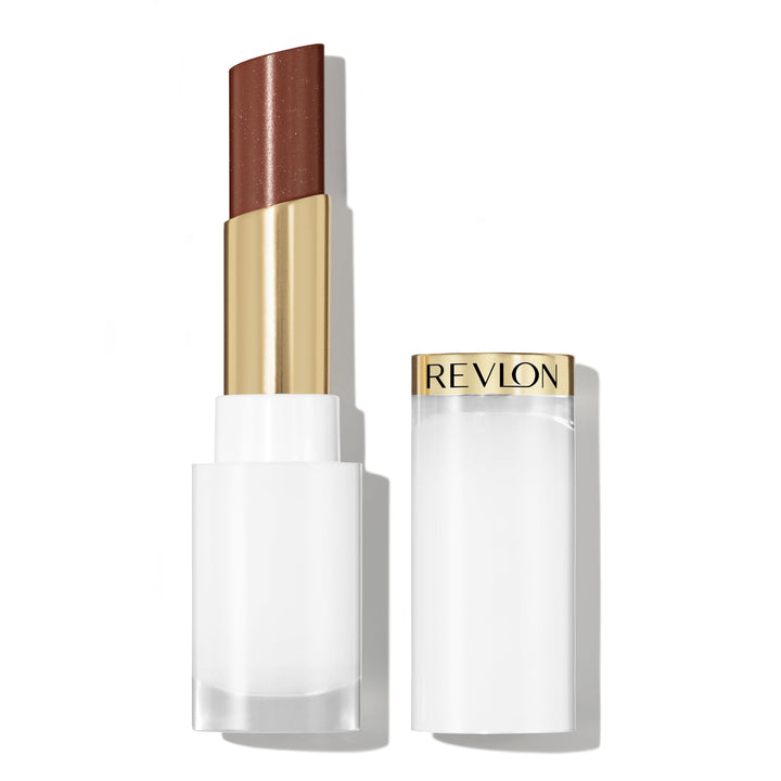 REVLON Super Lustrous Glass Shine Balm, Hydrating Tinted Lip Balm with Hyaluronic Acid, Aloe & Rose Quartz, Medium Brown Lipstick, 012 Chocolate Luster, 0.11 oz