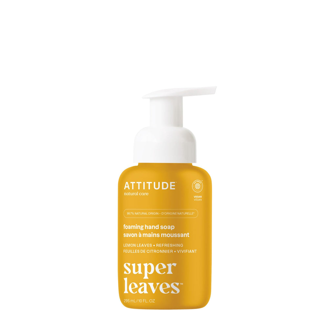 ATTITUDE Natural Foaming Hand Soap, Hypoallergenic, Lemon Leaves, 10 Fl Oz
