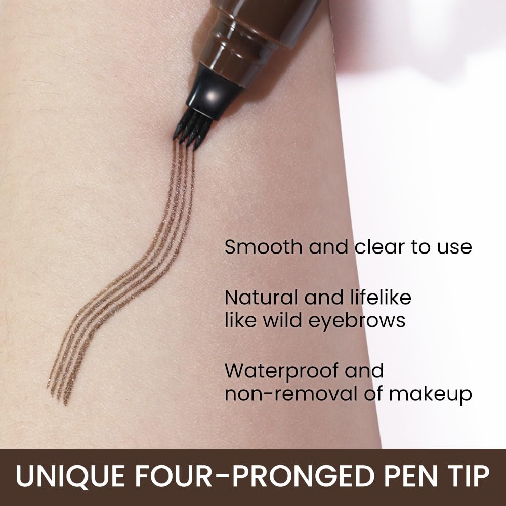Kaely 2Pcs Eyebrow Pencils for Women, 4 Tip Magical Precise Waterproof Brow Pen, Suake Microblading Eyebrow Contouring Pen, lapiz de cejas 3d Eye Brow Gel, 24h Smudge Proof, 02 Dark Brown
