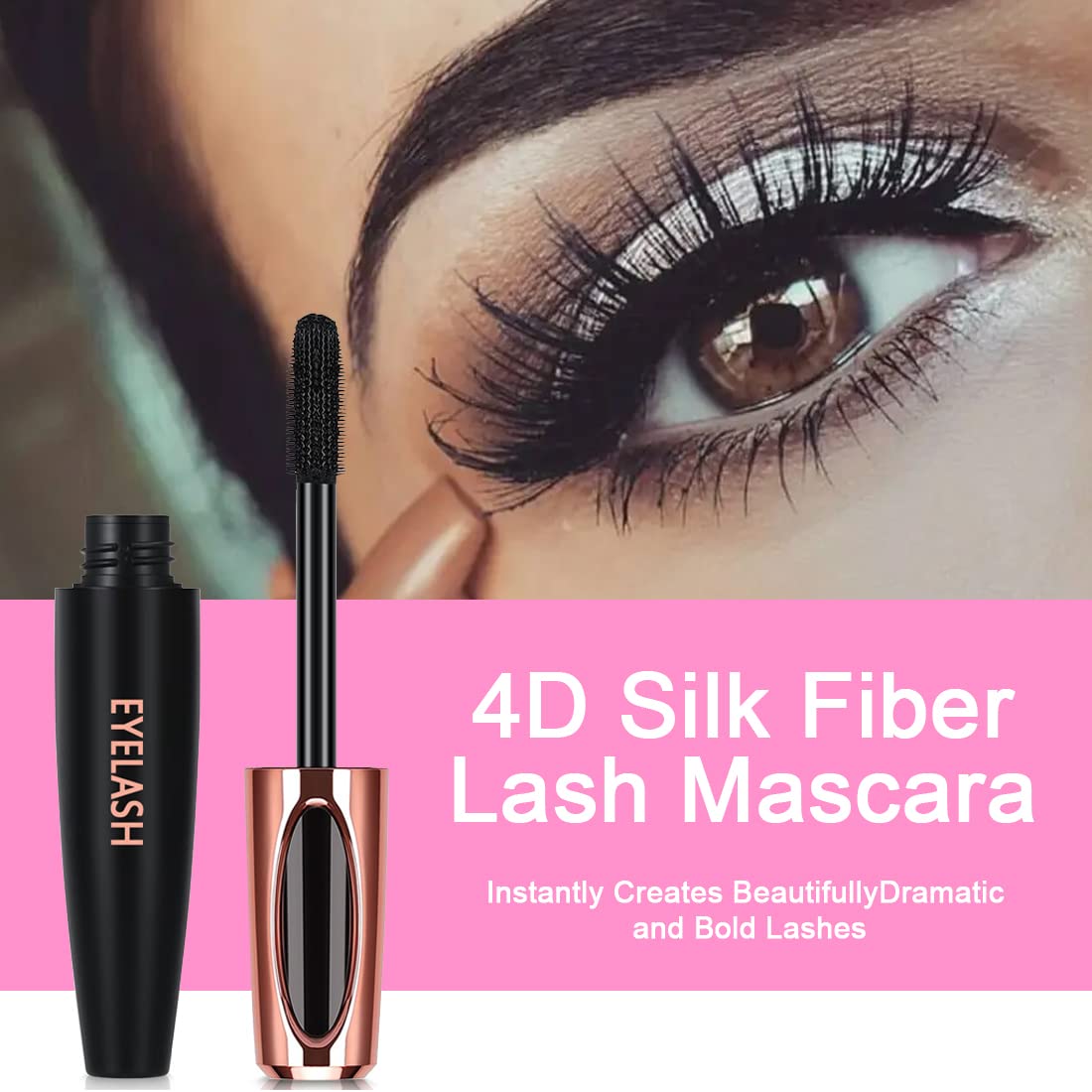 2 Pack 4D Silk Fiber Lash Mascara, Long Lasting Eyelashes, Lengthening and Thick, Waterproof & Smudge-Proof, All Day Exquisitely Full