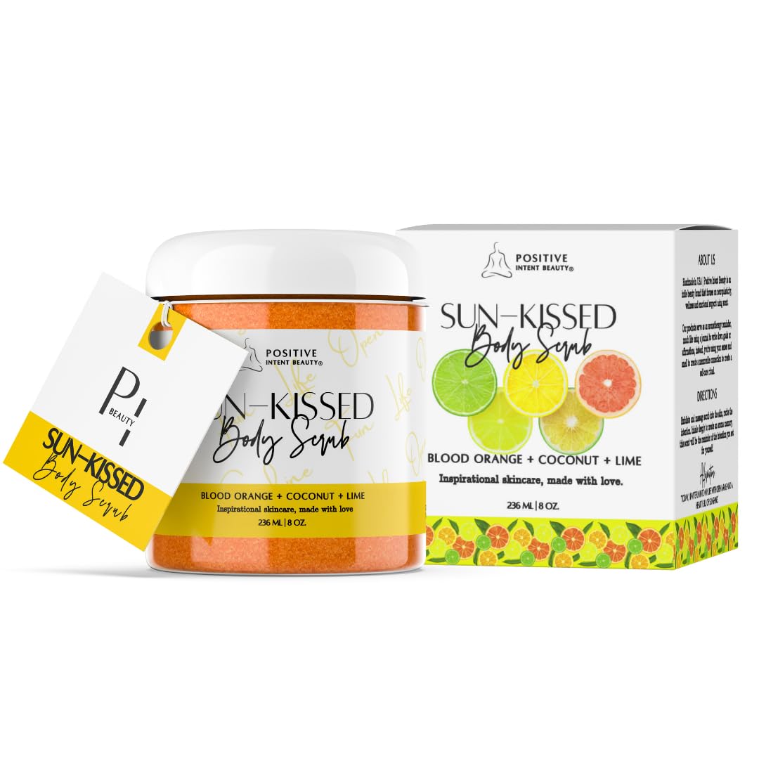 Positive Intent Beauty Aromatherapy Body Scrub for Glowing Skin, Exfoliating Sugar and Soothing Extracts to Nourish, Dull Skin 8oz (Orange)