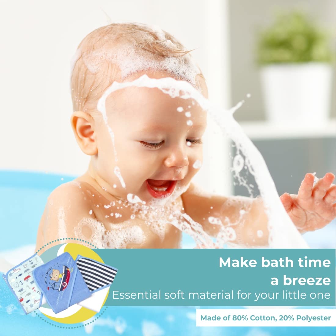 Spasilk Bath Hooded Towels & Washcloths Set for Babies, 23-Piece Gift Set, Navy Nautical, (Gift GBA23 2201)