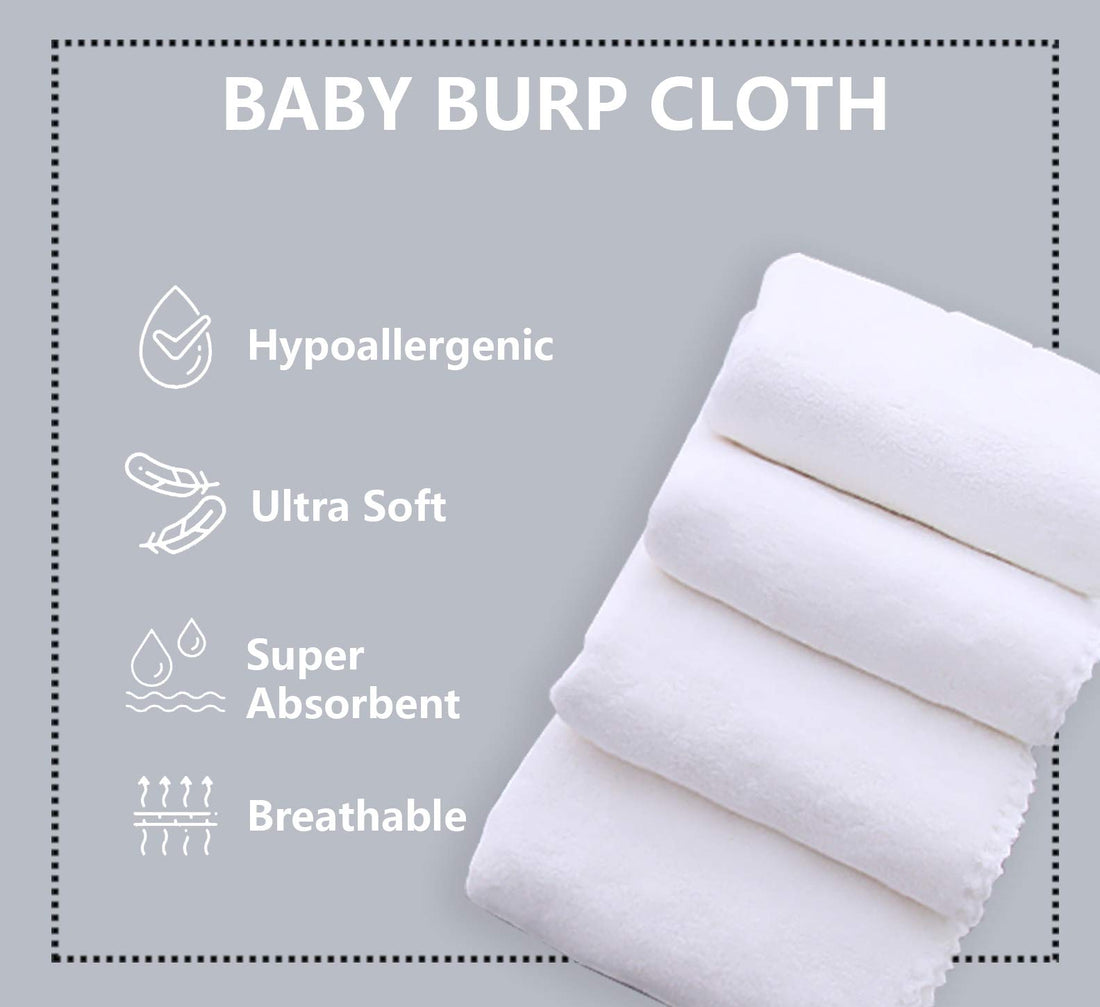 8 Pack Large Burp Cloths for Baby - 20 by 10 Ultra Absorbent Burping Cloth, Baby Washcloths, Newborn Towel - Milk Spit Up Rags - Burpy for Unisex, Boy, Girl - Burp Cloths Set(White)
